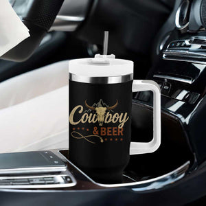 Funny Cowboy And Beer Tumbler With Handle Western Country Music Longhorn Skull TS11 Print Your Wear