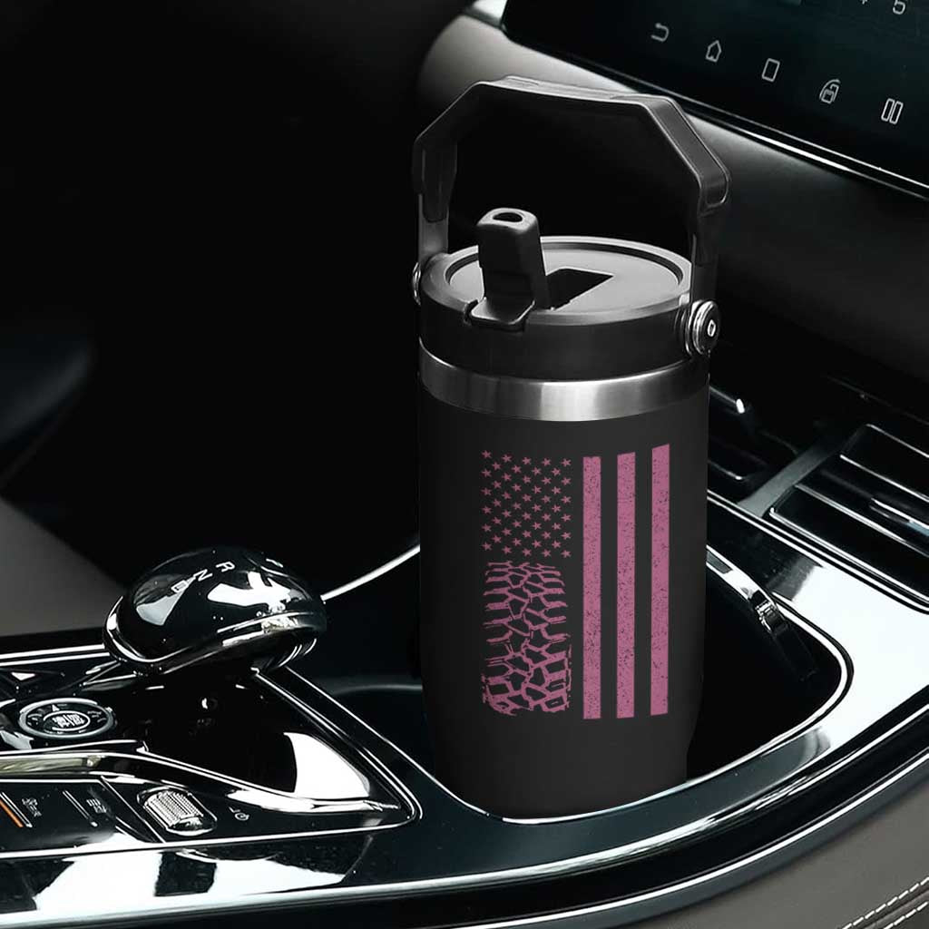 Off Road Car Wheel Vintage Pink American Flag Flip Straw Tumbler TS11 Print Your Wear