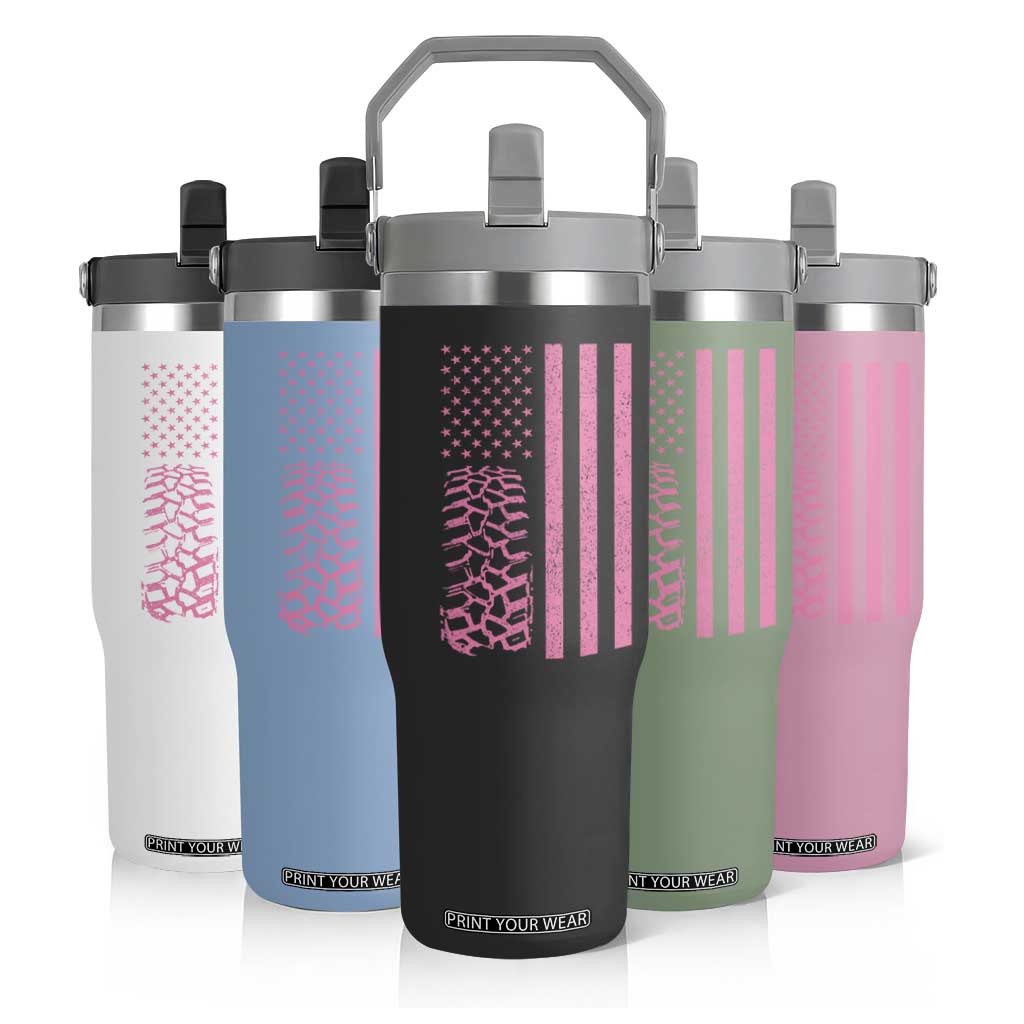 Off Road Car Wheel Vintage Pink American Flag Flip Straw Tumbler TS11 Print Your Wear