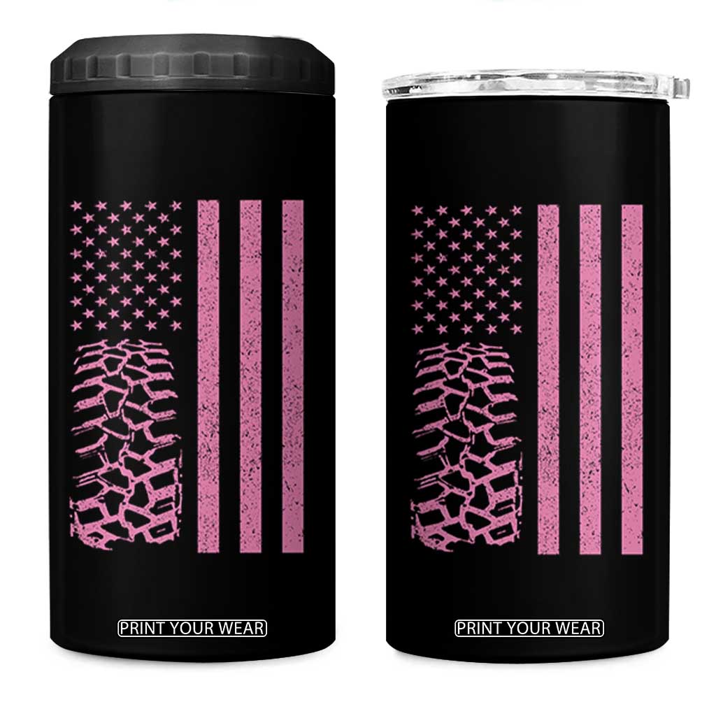 Off Road Car Wheel Vintage Pink American Flag 4 in 1 Can Cooler Tumbler TS11 One Size: 16 oz Black Print Your Wear