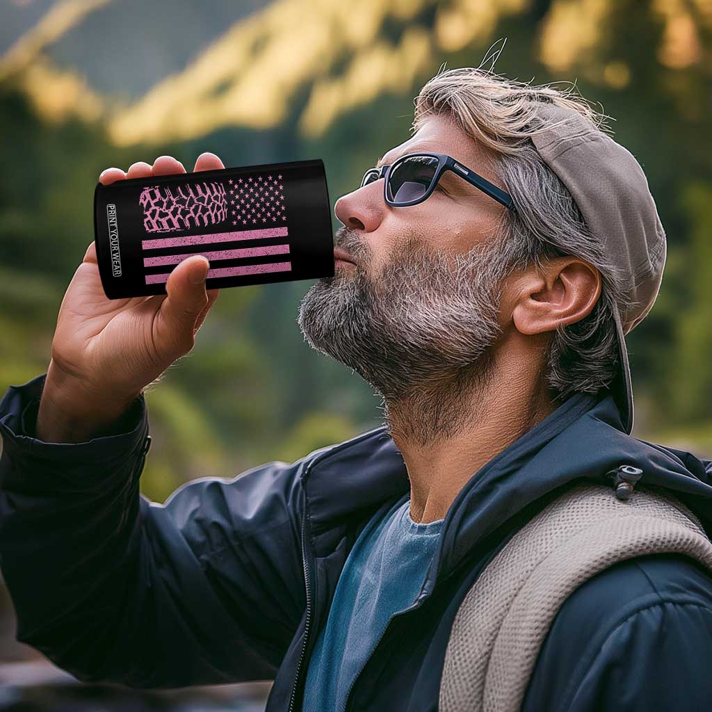 Off Road Car Wheel Vintage Pink American Flag 4 in 1 Can Cooler Tumbler TS11 Print Your Wear