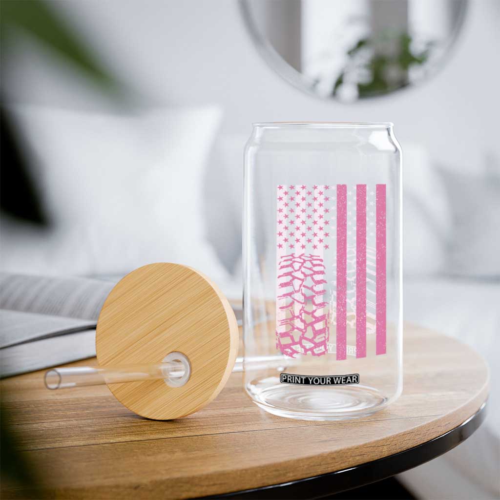 Off Road Car Wheel Vintage Pink American Flag Glass Can TS11 Print Your Wear