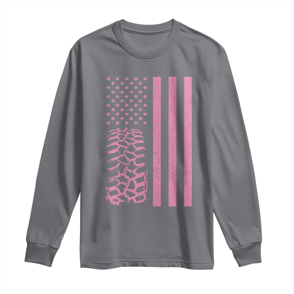 Off Road Car Wheel Vintage Pink American Flag Long Sleeve Shirt TS11 Charcoal Print Your Wear