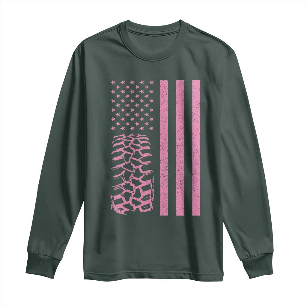 Off Road Car Wheel Vintage Pink American Flag Long Sleeve Shirt TS11 Dark Forest Green Print Your Wear