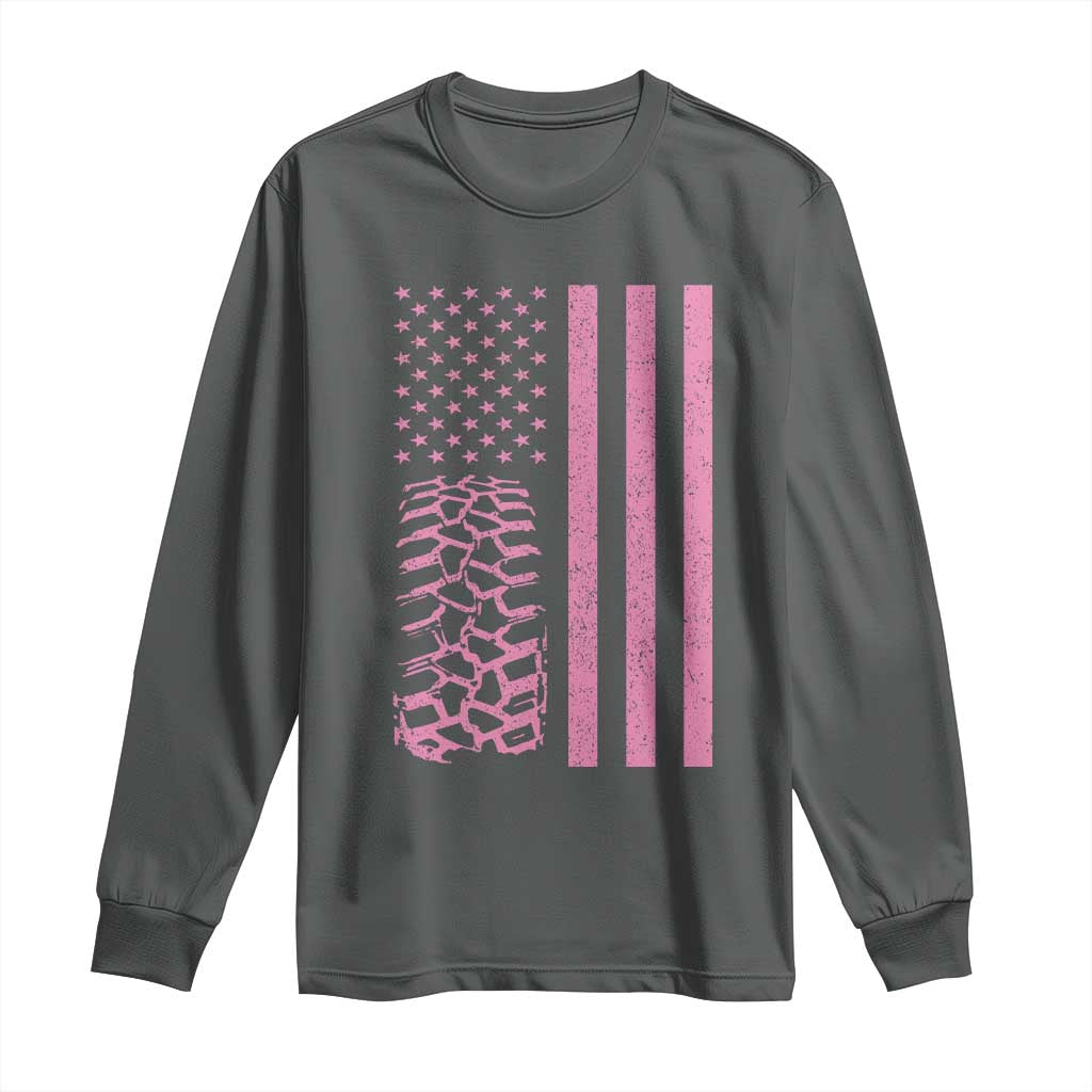 Off Road Car Wheel Vintage Pink American Flag Long Sleeve Shirt TS11 Dark Heather Print Your Wear