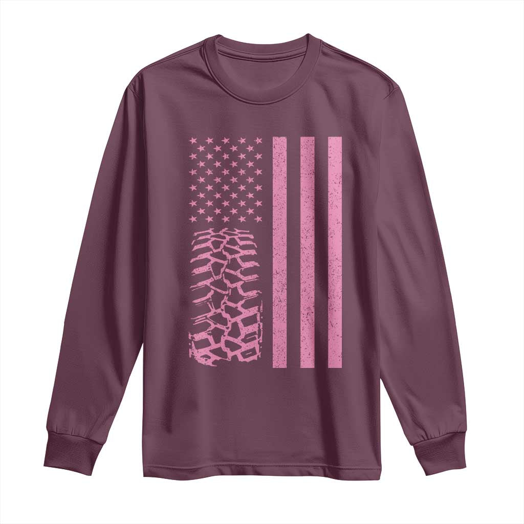 Off Road Car Wheel Vintage Pink American Flag Long Sleeve Shirt TS11 Maroon Print Your Wear