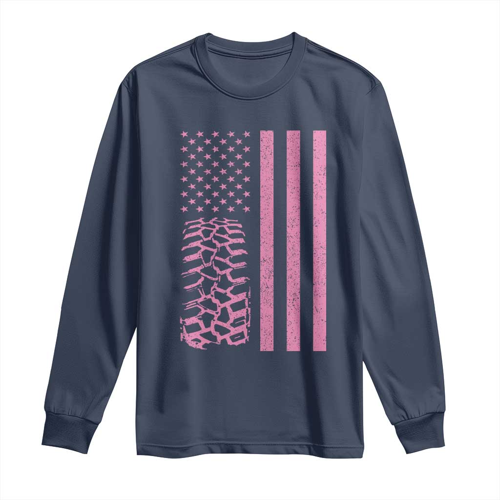 Off Road Car Wheel Vintage Pink American Flag Long Sleeve Shirt TS11 Navy Print Your Wear
