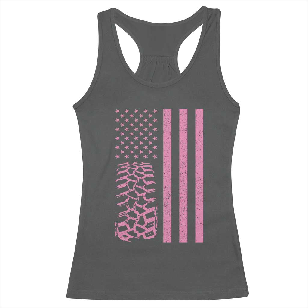 Off Road Car Wheel Vintage Pink American Flag Racerback Tank Top TS11 Dark Heather Print Your Wear