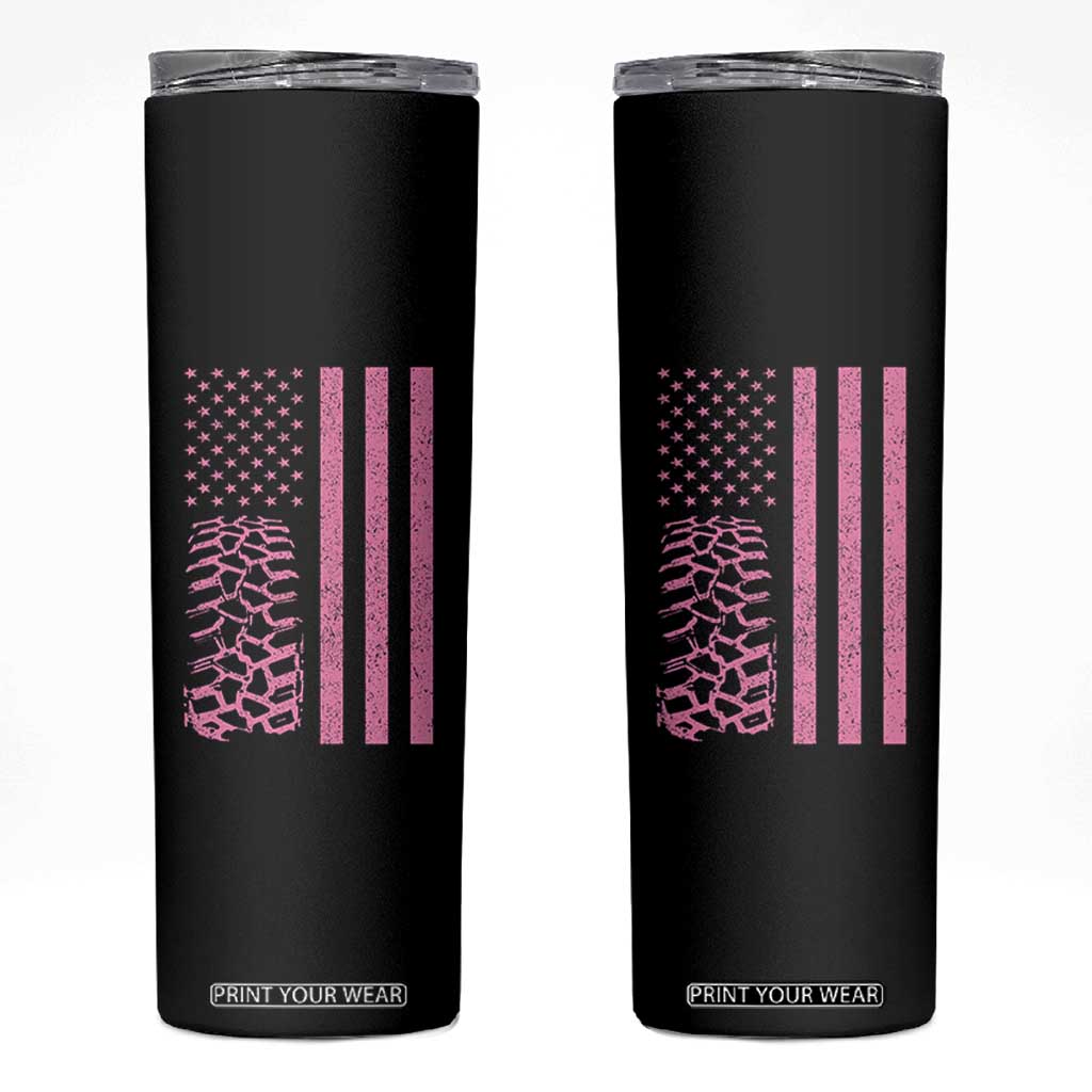 Off Road Car Wheel Vintage Pink American Flag Skinny Tumbler TS11 Black Print Your Wear