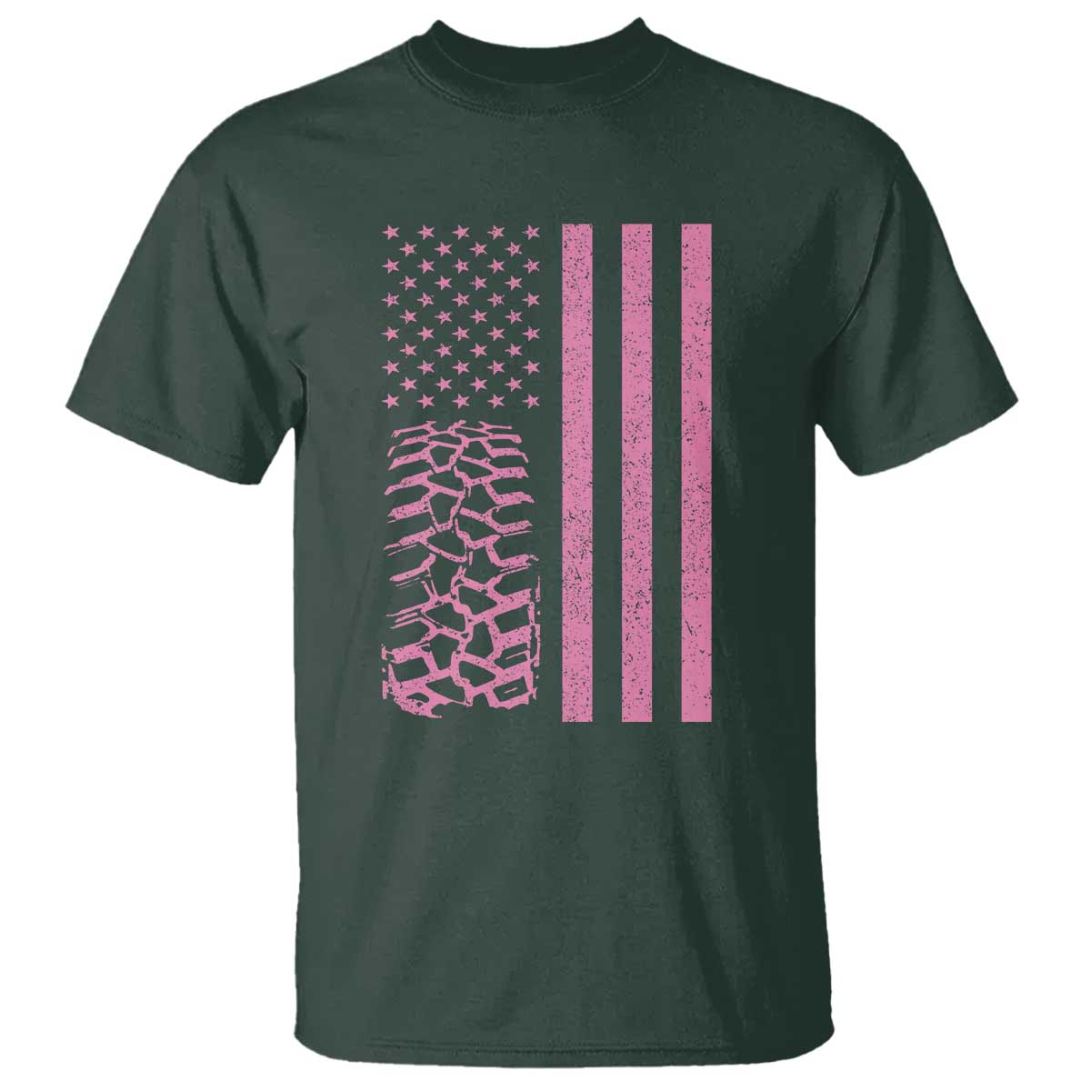 Off Road Car Wheel Vintage Pink American Flag T Shirt TS11 Dark Forest Green Print Your Wear