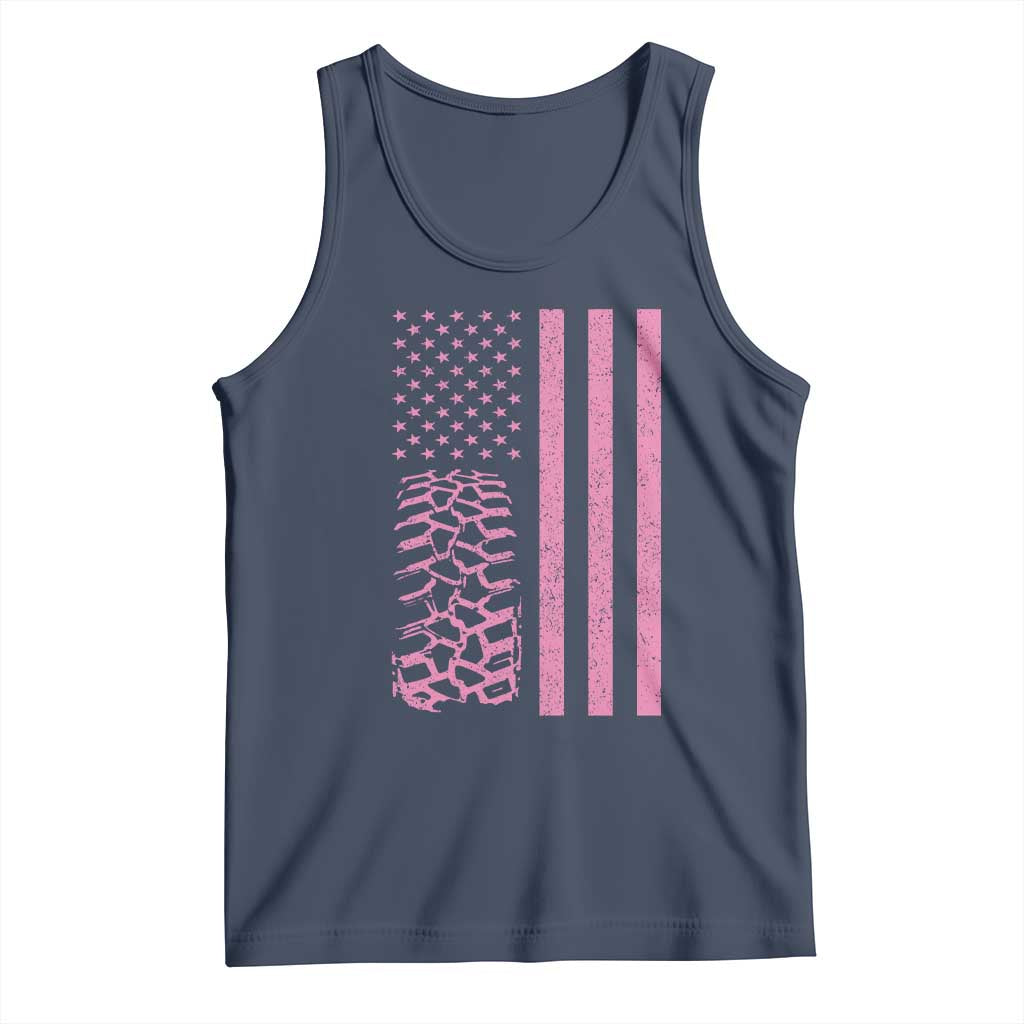 Off Road Car Wheel Vintage Pink American Flag Tank Top TS11 Navy Print Your Wear