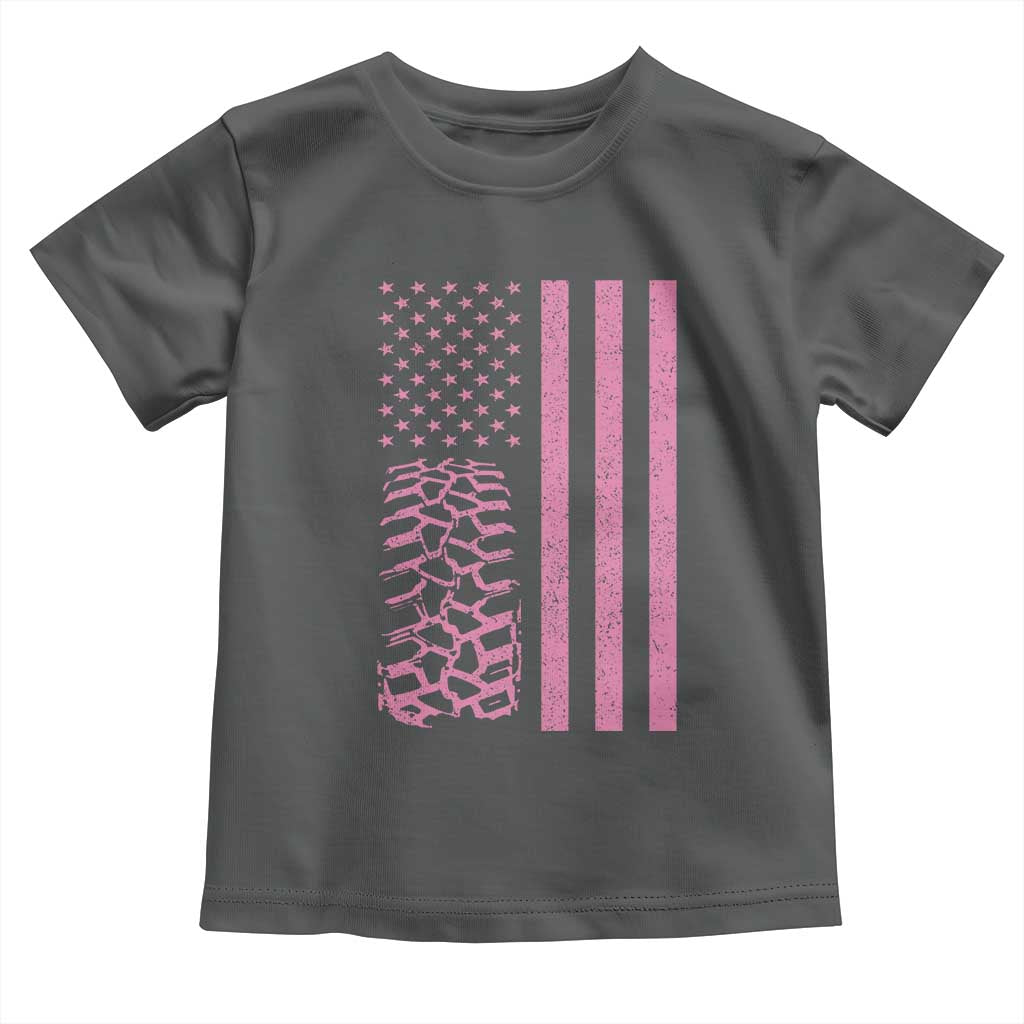 Off Road Car Wheel Vintage Pink American Flag Toddler T Shirt TS11 Dark Heather Print Your Wear