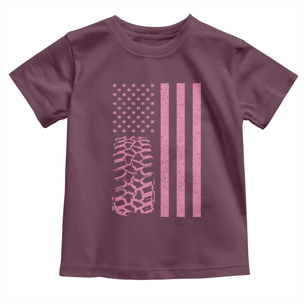 Off Road Car Wheel Vintage Pink American Flag Toddler T Shirt TS11 Maroon Print Your Wear