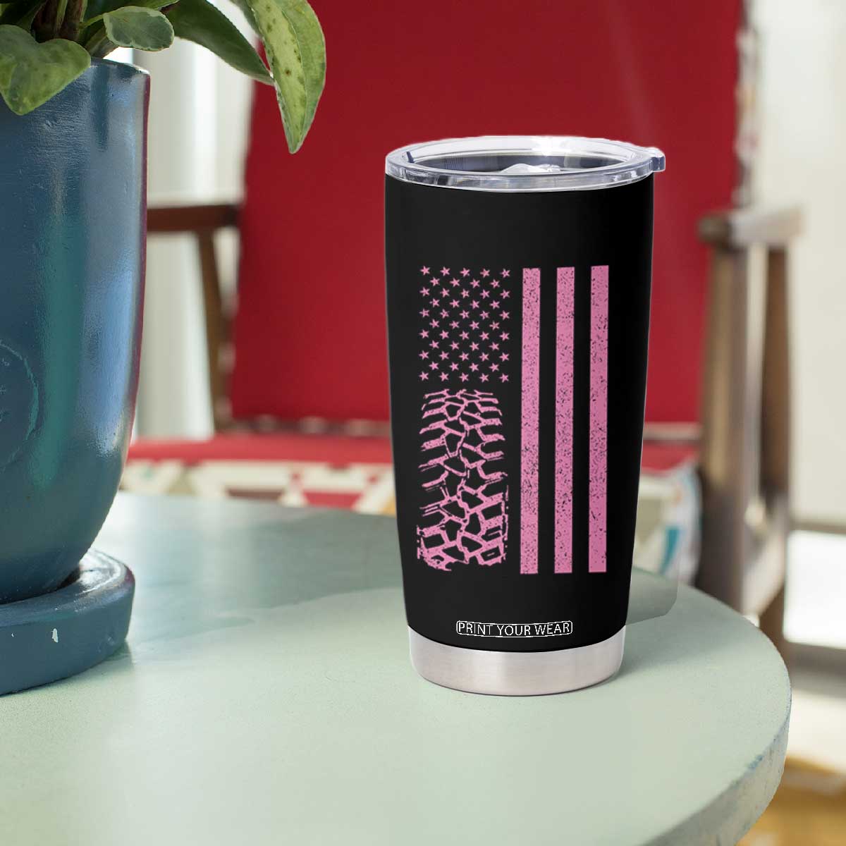 Off Road Car Wheel Vintage Pink American Flag Tumbler Cup TS11 Print Your Wear