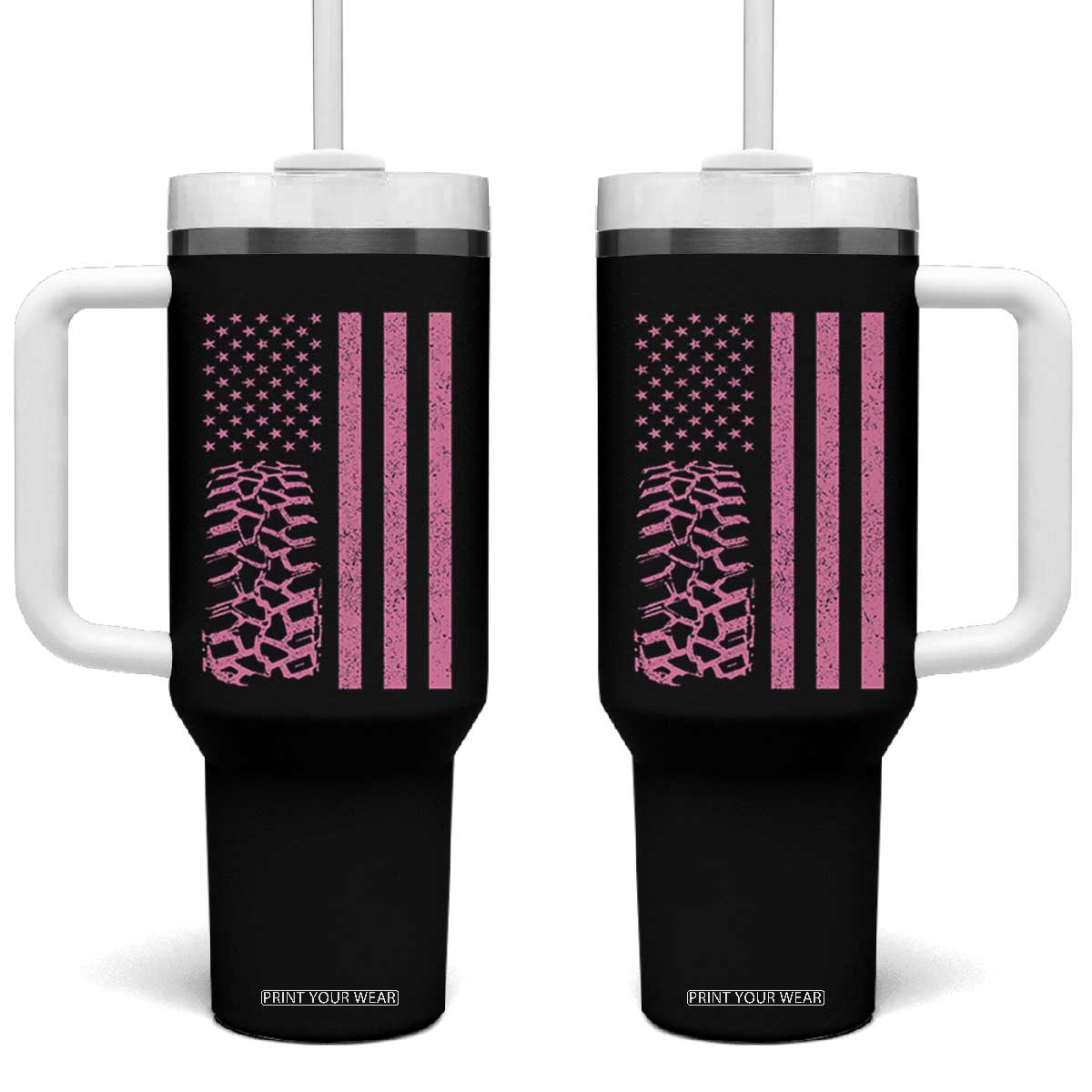Off Road Car Wheel Vintage Pink American Flag Tumbler With Handle TS11 One Size: 40 oz Black Print Your Wear