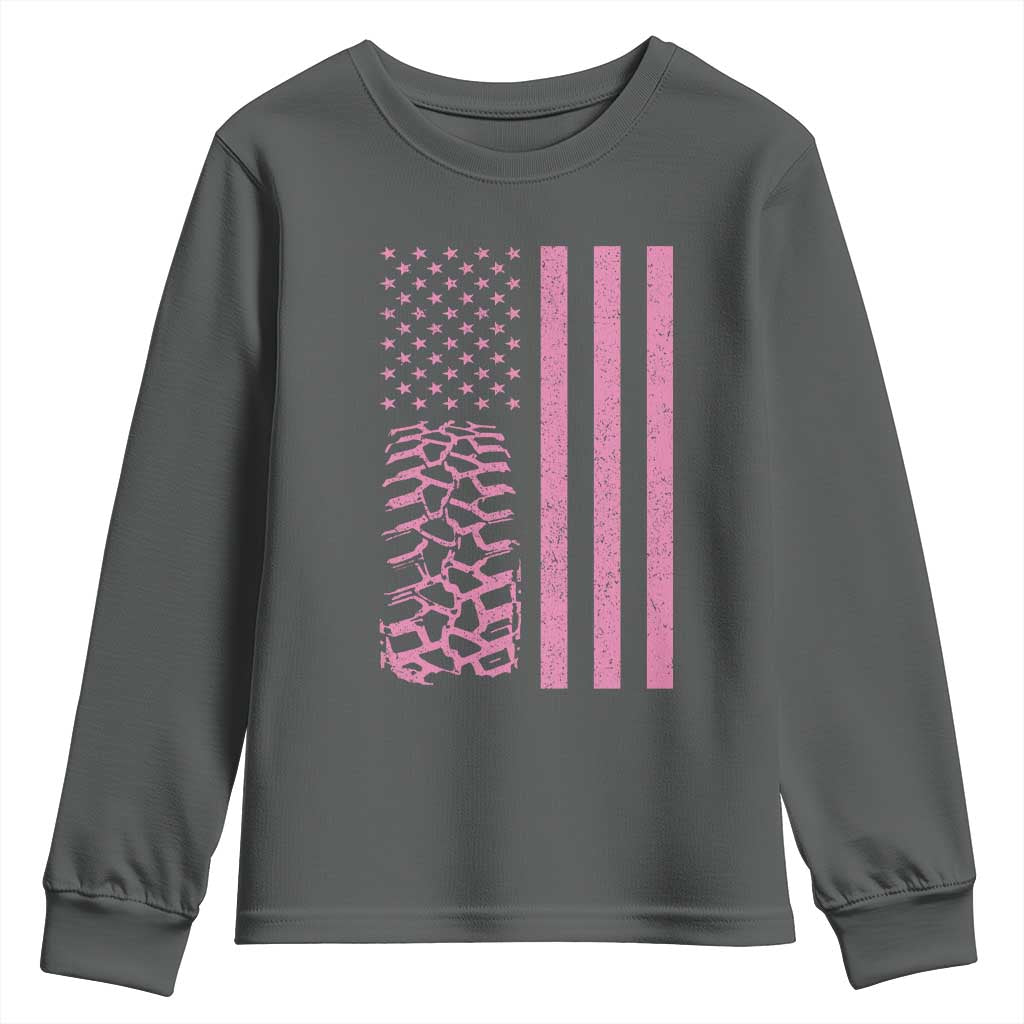 Off Road Car Wheel Vintage Pink American Flag Youth Sweatshirt TS11 Dark Heather Print Your Wear