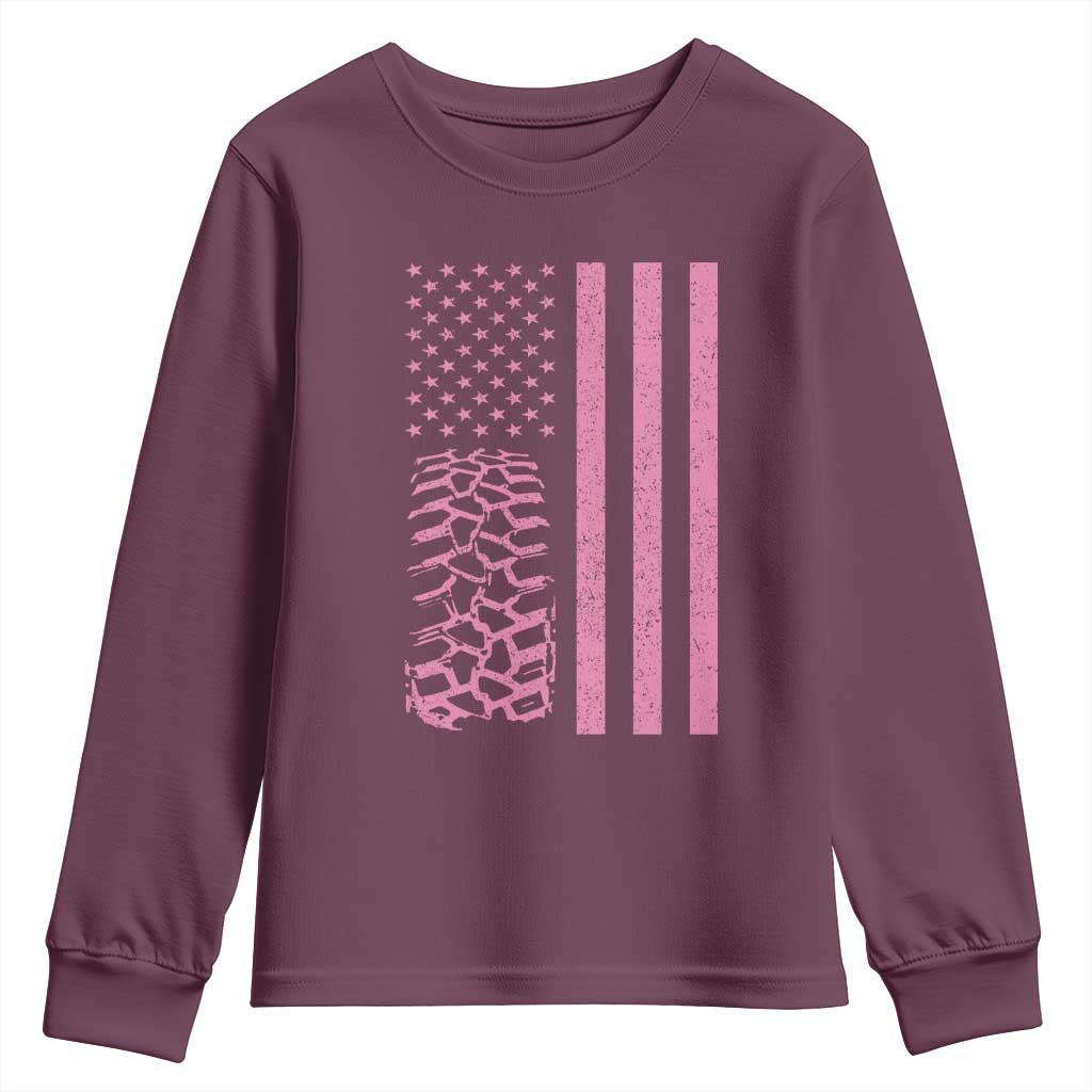 Off Road Car Wheel Vintage Pink American Flag Youth Sweatshirt TS11 Maroon Print Your Wear