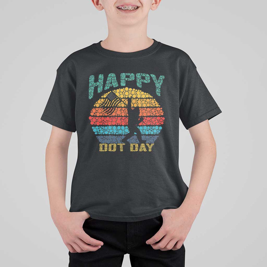 Happy Dot Day Bigfoot T Shirt For Kid American Flag Retro Sunset TS11 Black Print Your Wear
