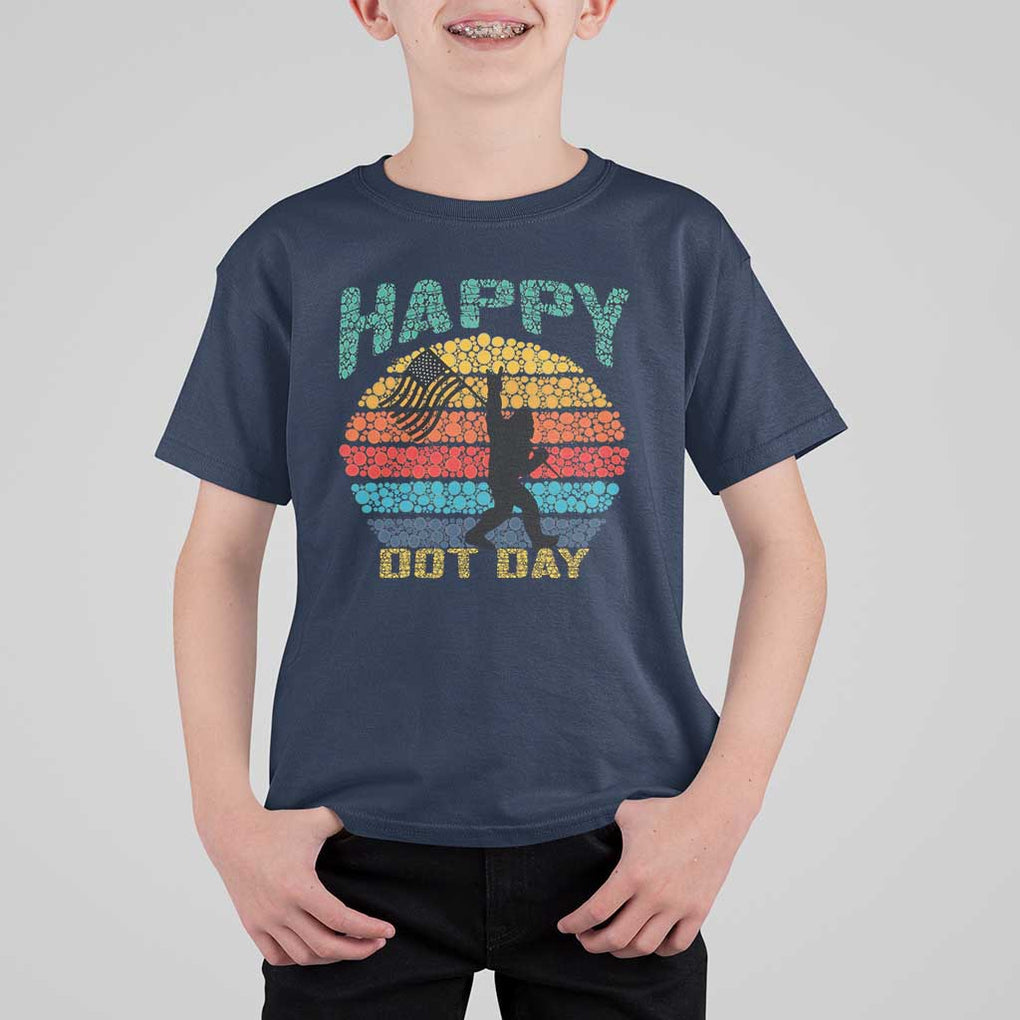 Happy Dot Day Bigfoot T Shirt For Kid American Flag Retro Sunset TS11 Navy Print Your Wear