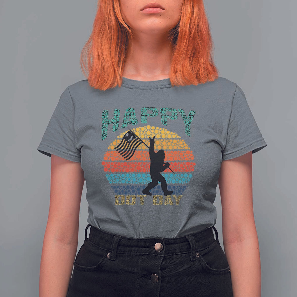 Happy Dot Day Bigfoot T Shirt For Women American Flag Retro Sunset TS11 Charcoal Print Your Wear