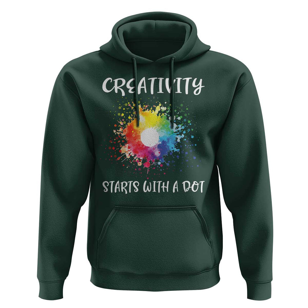 Funny Dot Day Hoodie Creativity Starts With A Dot Colorful Dots Watercolor TS11 Dark Forest Green Print Your Wear