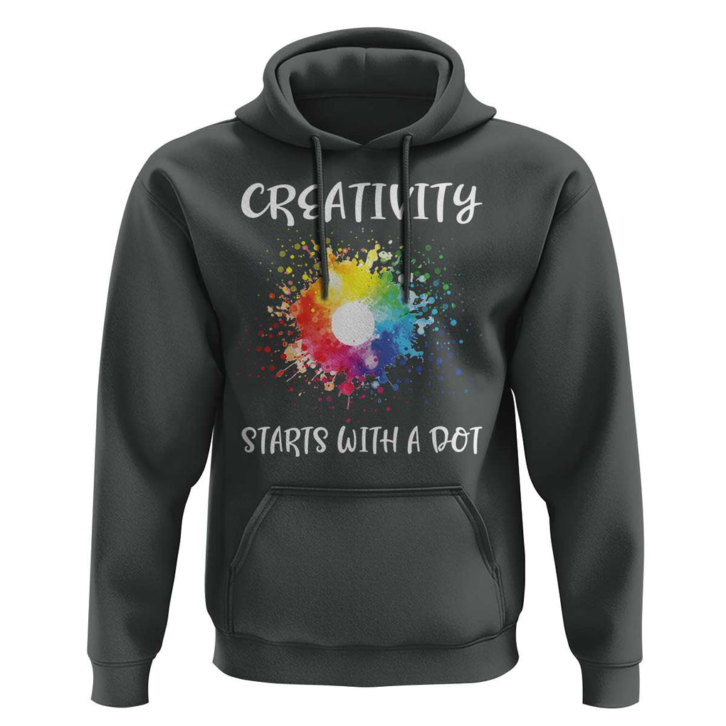 Funny Dot Day Hoodie Creativity Starts With A Dot Colorful Dots Watercolor TS11 Dark Heather Print Your Wear