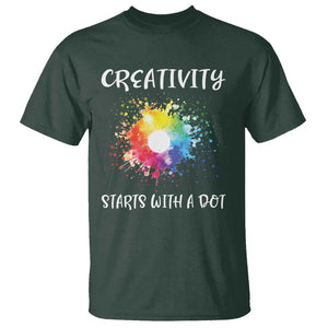 Funny Dot Day T Shirt Creativity Starts With A Dot Colorful Dots Watercolor TS11 Dark Forest Green Print Your Wear