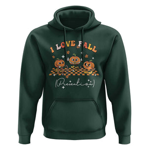 Funny Fall Physical Therapy Hoodie I Love Fall Prevention Retro Groove Pumpkin TS11 Dark Forest Green Print Your Wear