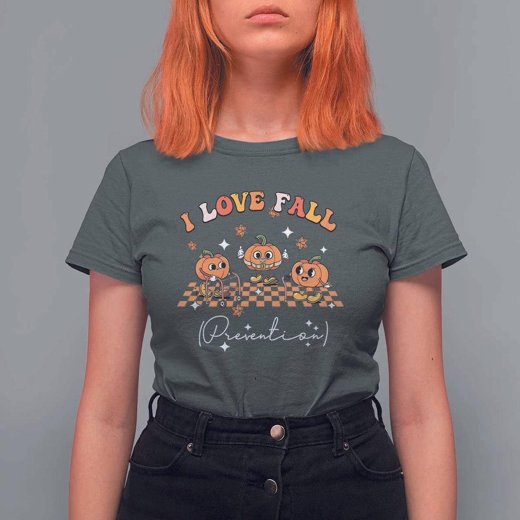 Funny Fall Physical Therapy T Shirt For Women I Love Fall Prevention Retro Groove Pumpkin TS11 Dark Heather Print Your Wear