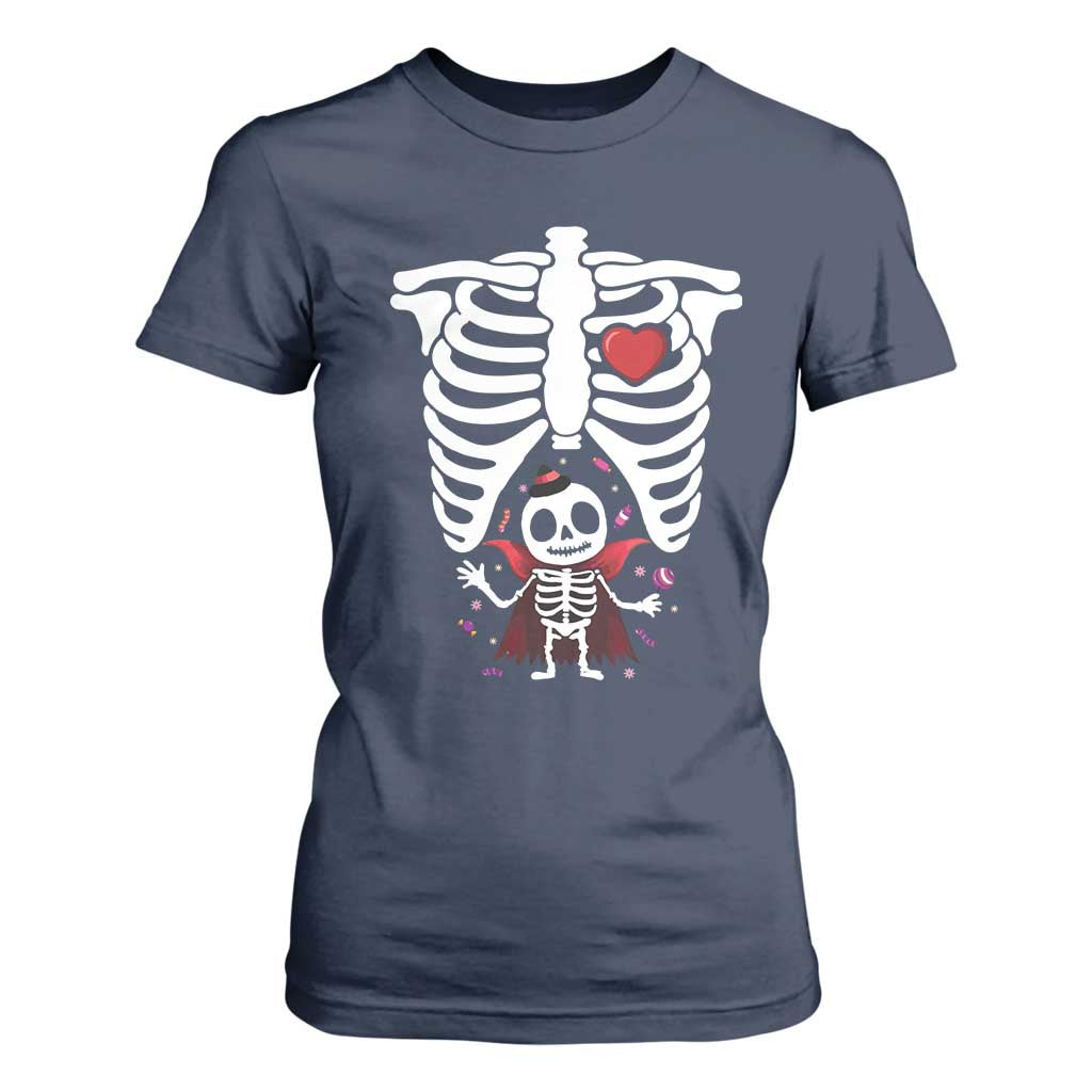 Pregnancy Announcement T Shirt For Women Halloween Vampire Skeleton Monster Baby Pregnant Candy TS11 Navy Print Your Wear