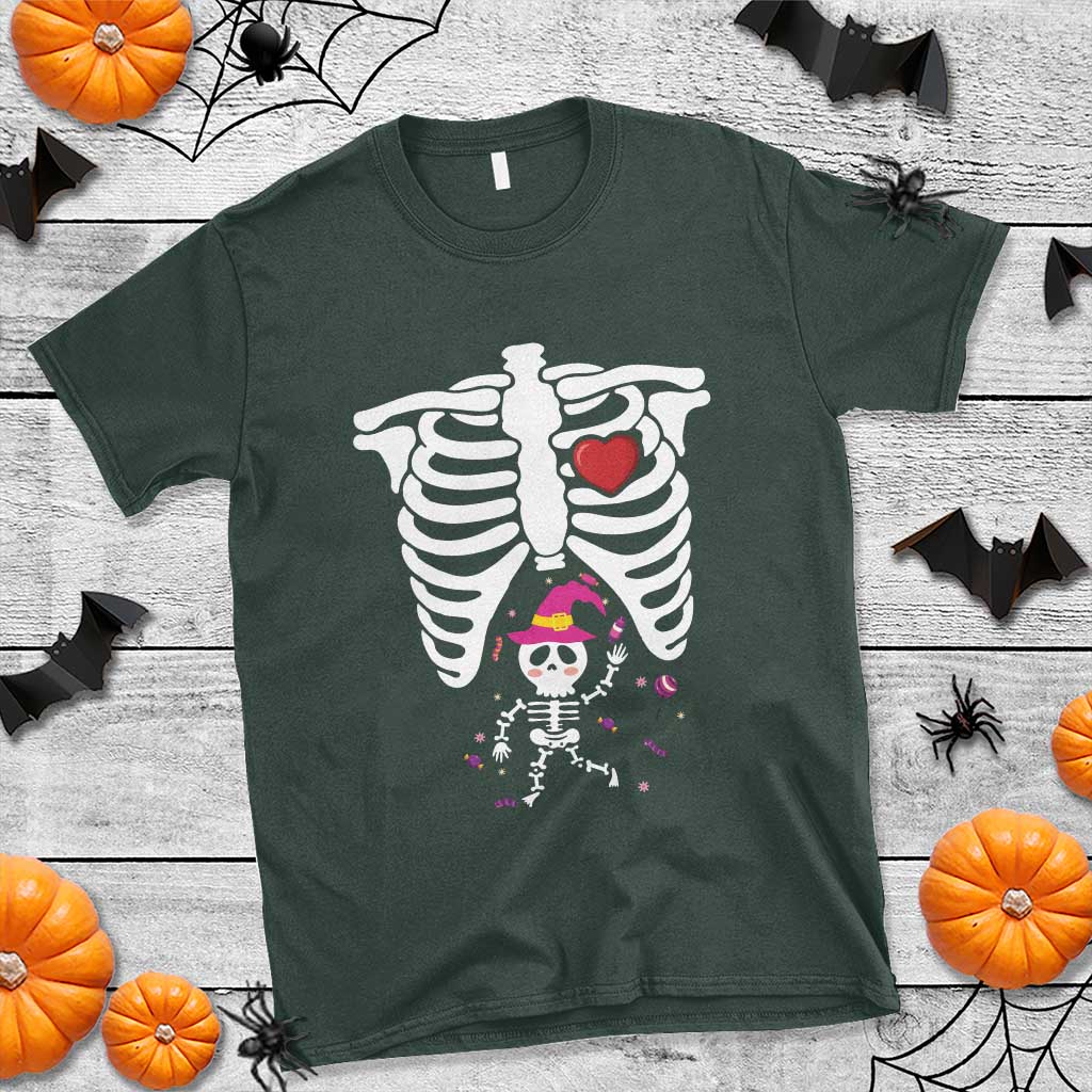 Pregnancy Announcement T Shirt Halloween Witch Skeleton Monster Baby Pregnant Candy TS11 Dark Forest Green Print Your Wear
