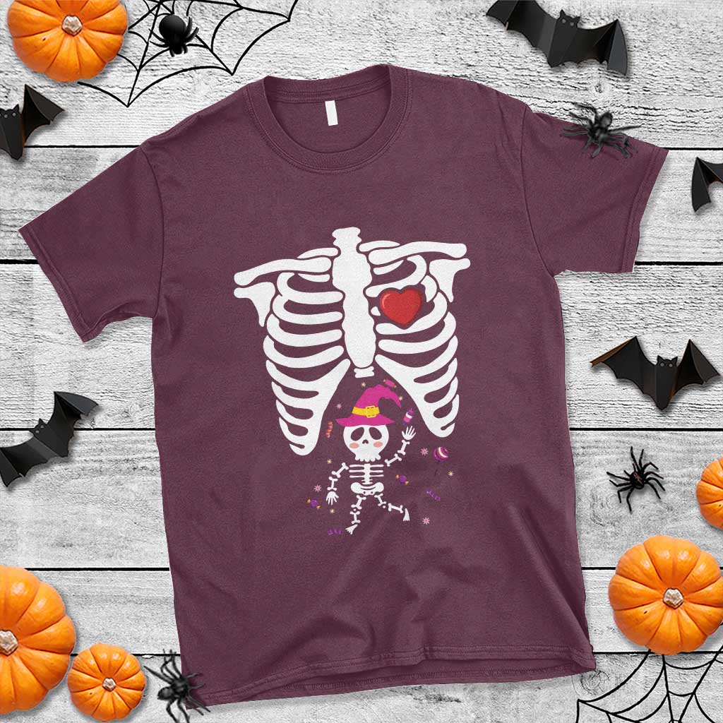 Pregnancy Announcement T Shirt Halloween Witch Skeleton Monster Baby Pregnant Candy TS11 Maroon Print Your Wear