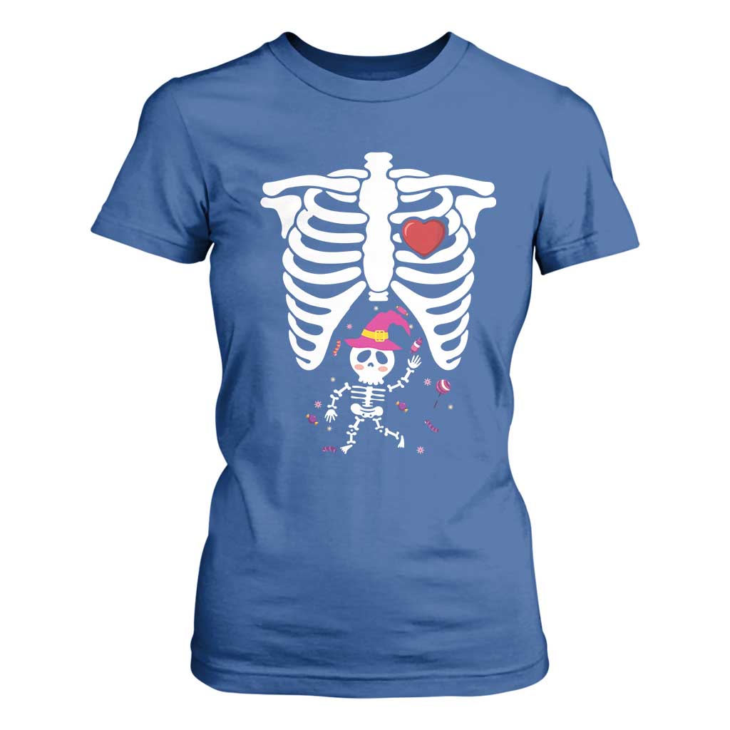 Pregnancy Announcement T Shirt For Women Halloween Witch Skeleton Monster Baby Pregnant Candy TS11 Royal Blue Print Your Wear