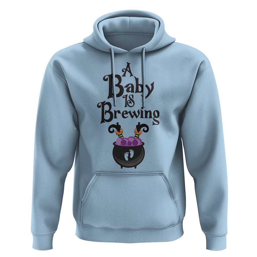Funny Halloween Pregnancy Announcement Hoodie A Baby Is Brewing Witch Cauldron Footprint Pregnant Baby TS11 Light Blue Print Your Wear