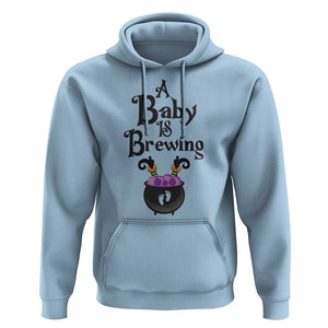 Funny Halloween Pregnancy Announcement Hoodie A Baby Is Brewing Witch Cauldron Footprint Pregnant Baby TS11 Light Blue Print Your Wear