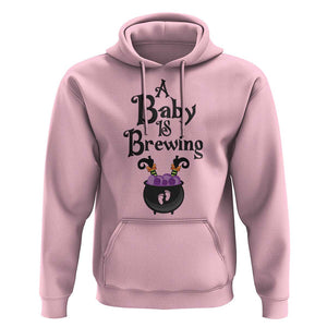 Funny Halloween Pregnancy Announcement Hoodie A Baby Is Brewing Witch Cauldron Footprint Pregnant Baby TS11 Light Pink Print Your Wear