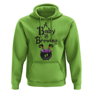 Funny Halloween Pregnancy Announcement Hoodie A Baby Is Brewing Witch Cauldron Footprint Pregnant Baby TS11 Lime Print Your Wear