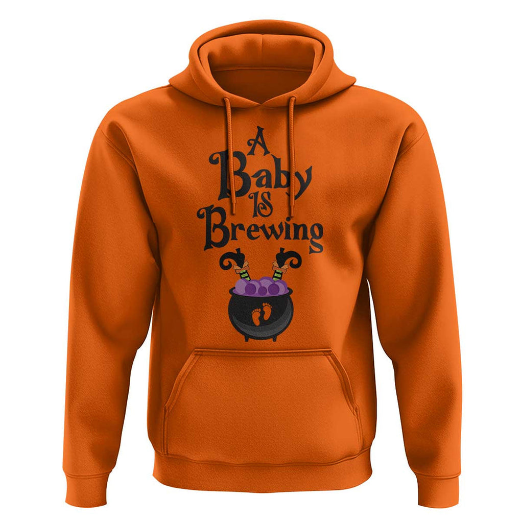 Funny Halloween Pregnancy Announcement Hoodie A Baby Is Brewing Witch Cauldron Footprint Pregnant Baby TS11 Orange Print Your Wear