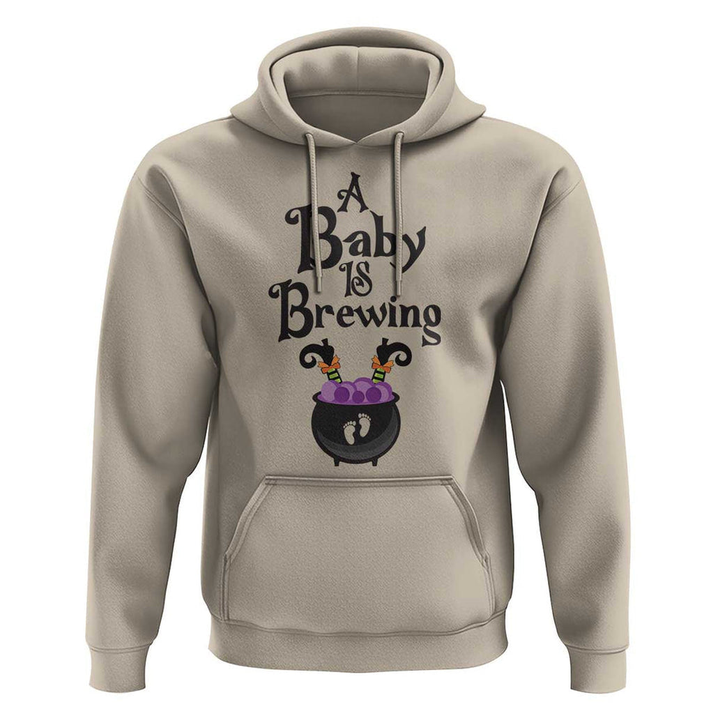 Funny Halloween Pregnancy Announcement Hoodie A Baby Is Brewing Witch Cauldron Footprint Pregnant Baby TS11 Sand Print Your Wear