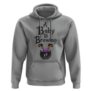 Funny Halloween Pregnancy Announcement Hoodie A Baby Is Brewing Witch Cauldron Footprint Pregnant Baby TS11 Sport Gray Print Your Wear