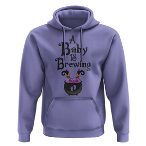Funny Halloween Pregnancy Announcement Hoodie A Baby Is Brewing Witch Cauldron Footprint Pregnant Baby TS11 Violet Print Your Wear