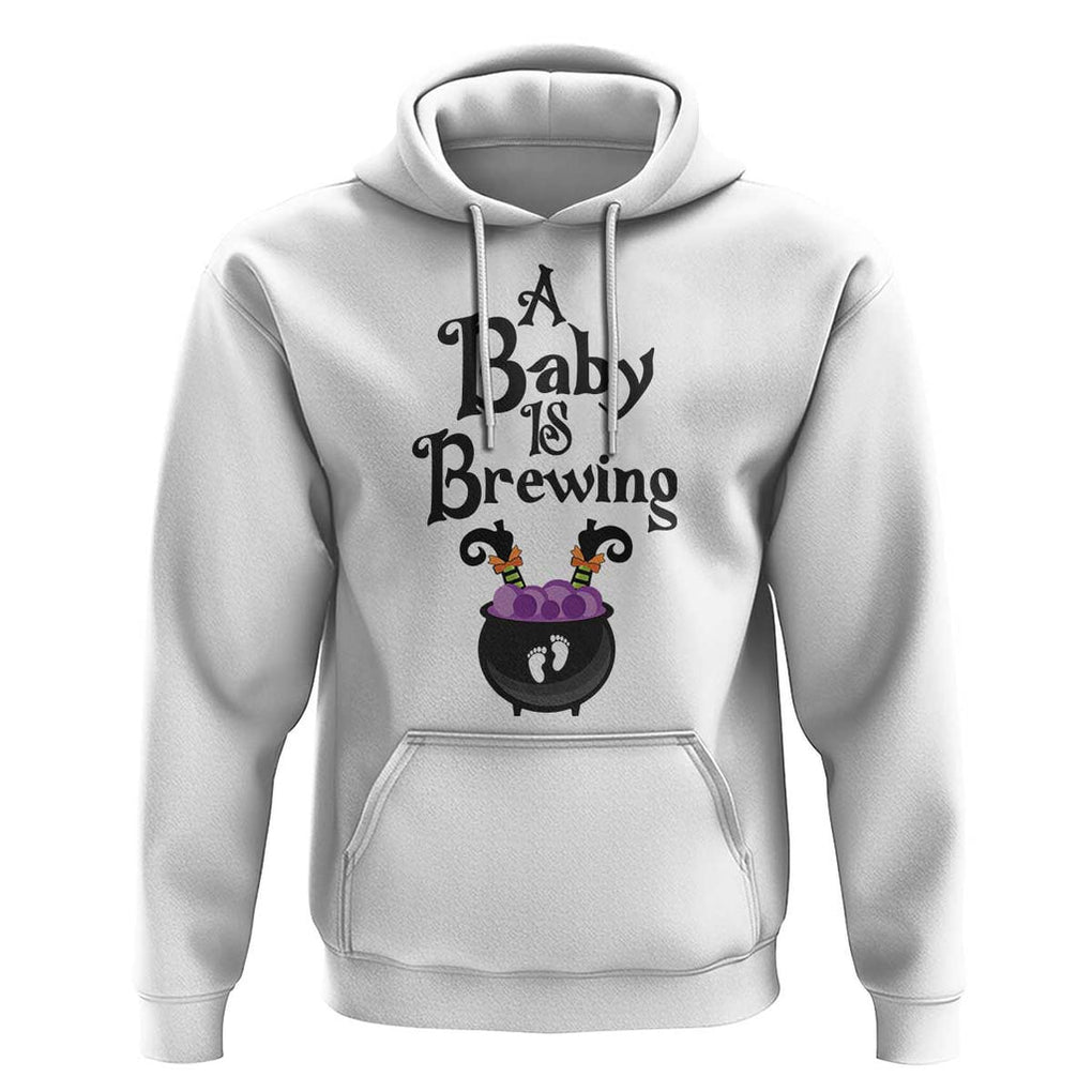 Funny Halloween Pregnancy Announcement Hoodie A Baby Is Brewing Witch Cauldron Footprint Pregnant Baby TS11 White Print Your Wear