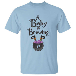 Funny Halloween Pregnancy Announcement T Shirt A Baby Is Brewing Witch Cauldron Footprint Pregnant Baby TS11 Light Blue Print Your Wear