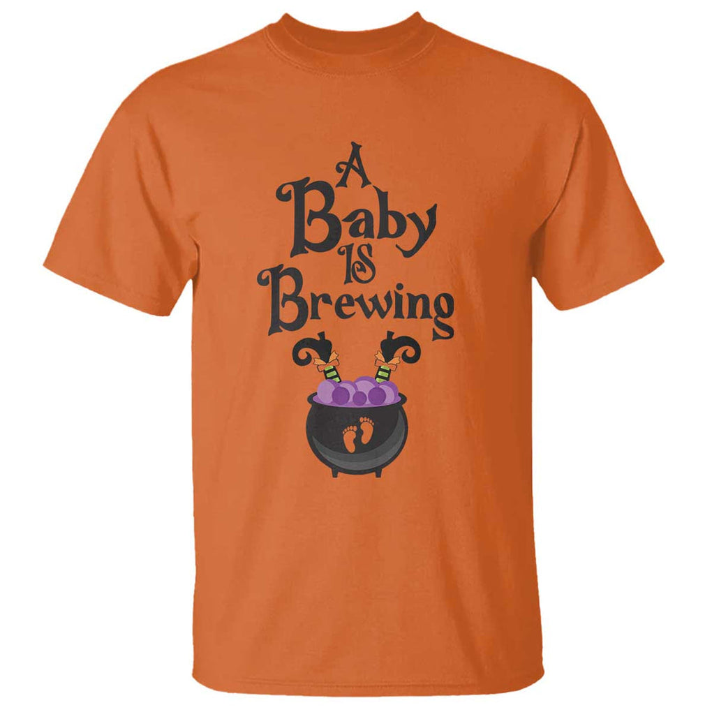 Funny Halloween Pregnancy Announcement T Shirt A Baby Is Brewing Witch Cauldron Footprint Pregnant Baby TS11 Orange Print Your Wear