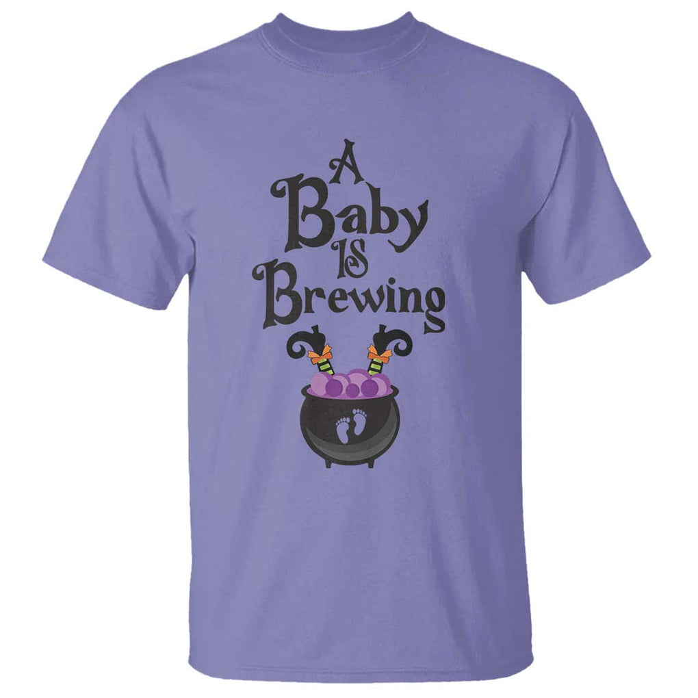 Funny Halloween Pregnancy Announcement T Shirt A Baby Is Brewing Witch Cauldron Footprint Pregnant Baby TS11 Violet Print Your Wear