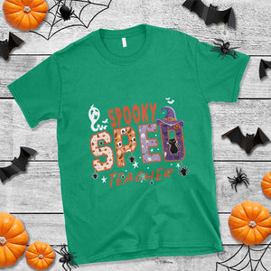 Spooky SPED Teacher T Shirt Special Education Teacher Halloween Witch Hat Cat Ghost TS11 Irish Green Print Your Wear