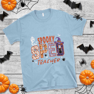 Spooky SPED Teacher T Shirt Special Education Teacher Halloween Witch Hat Cat Ghost TS11 Light Blue Print Your Wear