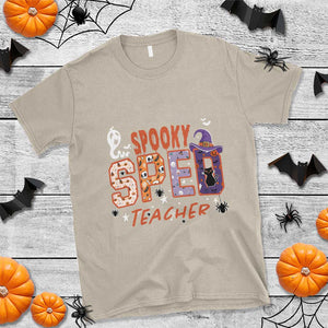 Spooky SPED Teacher T Shirt Special Education Teacher Halloween Witch Hat Cat Ghost TS11 Sand Print Your Wear