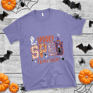 Spooky SPED Teacher T Shirt Special Education Teacher Halloween Witch Hat Cat Ghost TS11 Violet Print Your Wear