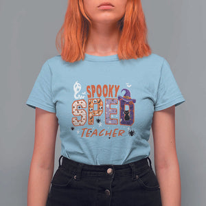 Spooky SPED Teacher T Shirt For Women Special Education Teacher Halloween Witch Hat Cat Ghost TS11 Light Blue Print Your Wear
